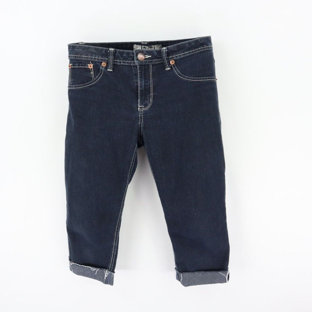17/21 Exlusive Denim Capri Jeans Cuffed Low Rise Womens Size 6 Dark Blue Stretch